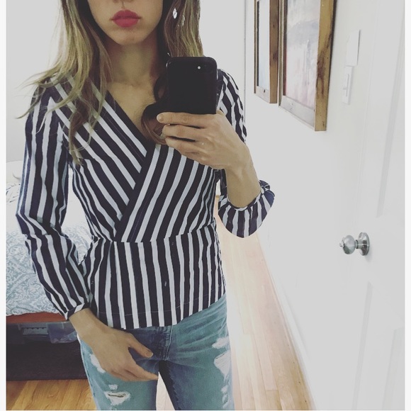 JCrew Wrap top blouse stripe Madewell Alexa chung - Picture 1 of 8